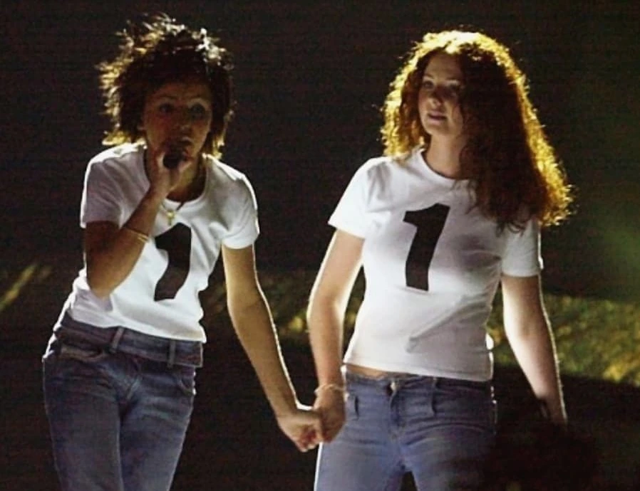 Russian duo t.A.T.u. performing at Eurovision 2003